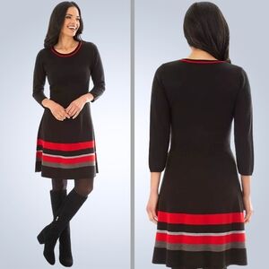 NEW Apt 9 Fit & Flare Dress Womens Size M Black Red Gray Long-Sleeve‎ Round Neck